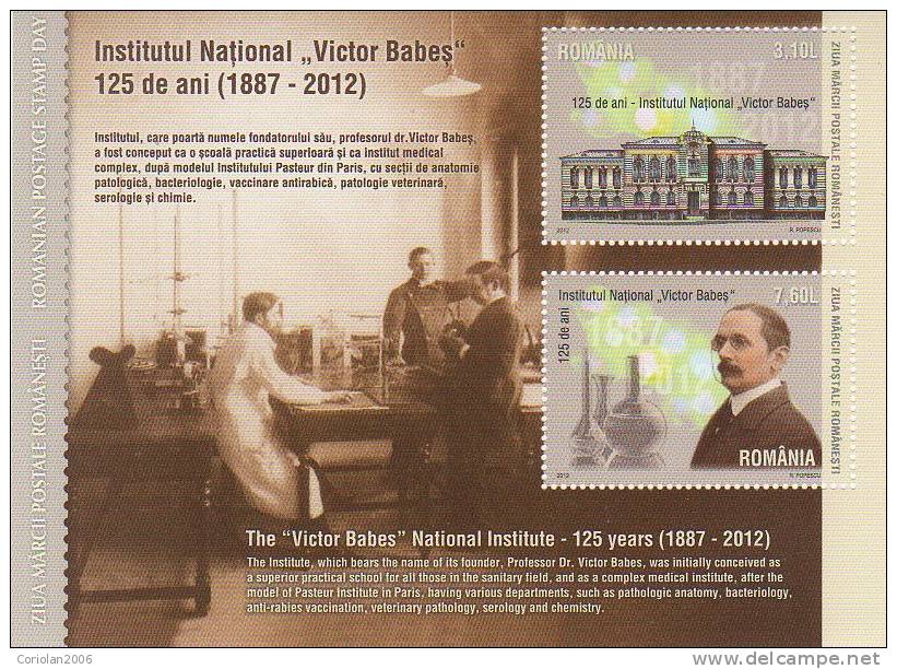 Romania 2012 - Victor Babes National Institute - Stamps Day / Block - Neufs