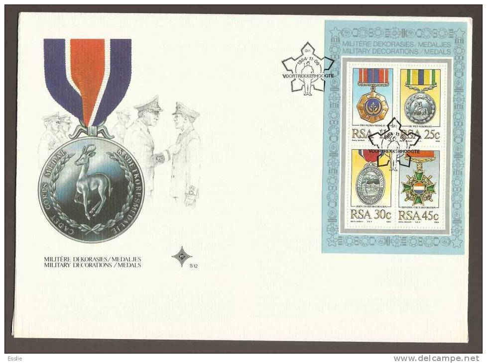 South Africa FDC -1984 Military Decorations Medals Miniature Sheet - Briefe U. Dokumente