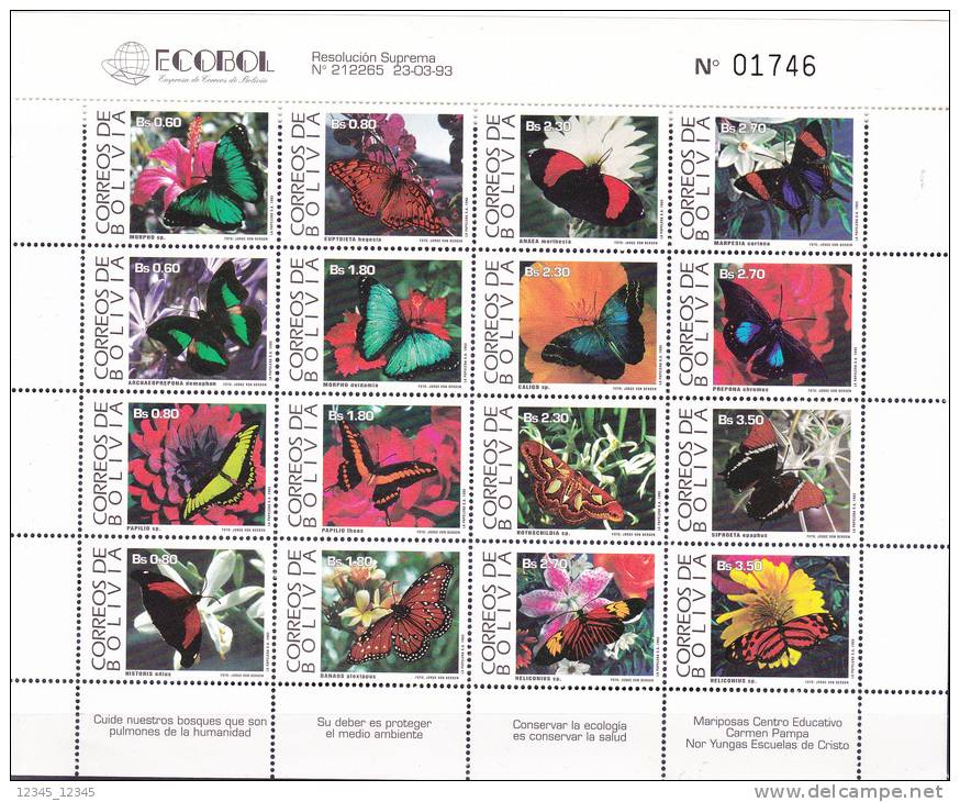 Bolivië 1993 Postfris MNH Butterflies, Flowers - Bolivia