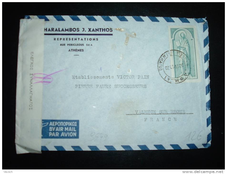 LETTRE PAR AVION POUR LA FRANCE TP 1600 OBL. 22 VII 51 + CONTROLE DU CHANGE - Storia Postale