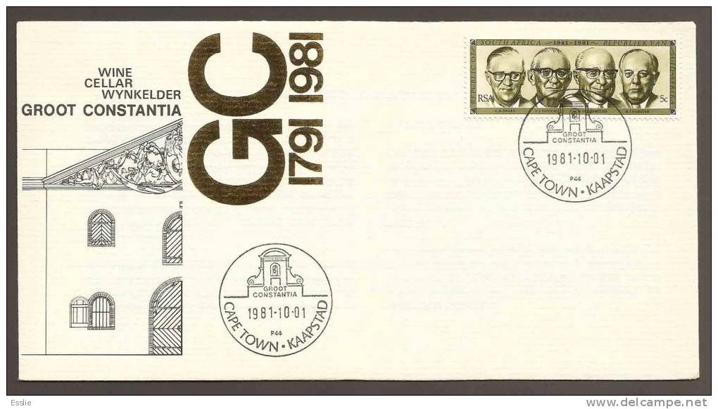 South Africa 1981 Cover Groot Constantia Wine Cellar Wybkelder 1791 - 1981 - Briefe U. Dokumente