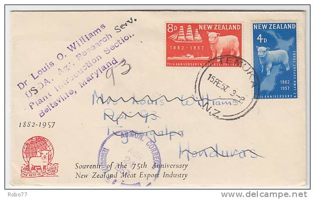 1957 New Zealand. Cover Sent To Honduras. Temuka 15.Feb.57. Sheep On Stamp. (H43c004) - Cartas & Documentos