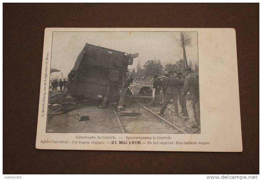 Catastrophe Train Contich 1908 Wagon Dégagé Ontlaste Wagon Grote Treinramp Kontich - Kontich