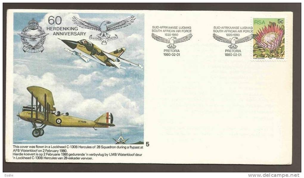 South Africa Flight Cover SAAF 5 - 1980 - 60th Anniversary Of South African Air Force - Poste Aérienne