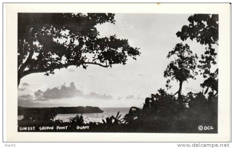 Guam, Saupon Point, Sunset On Beach On C1940s/50s Vintage Real Photo Postcard - Guam