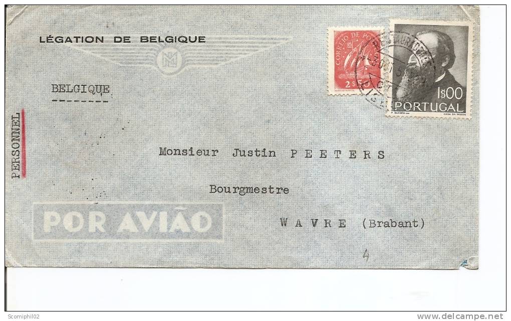 Portugal ( Lettre Par Avion De 1951 Vers Wavre En Belgique à Voir) - Cartas & Documentos