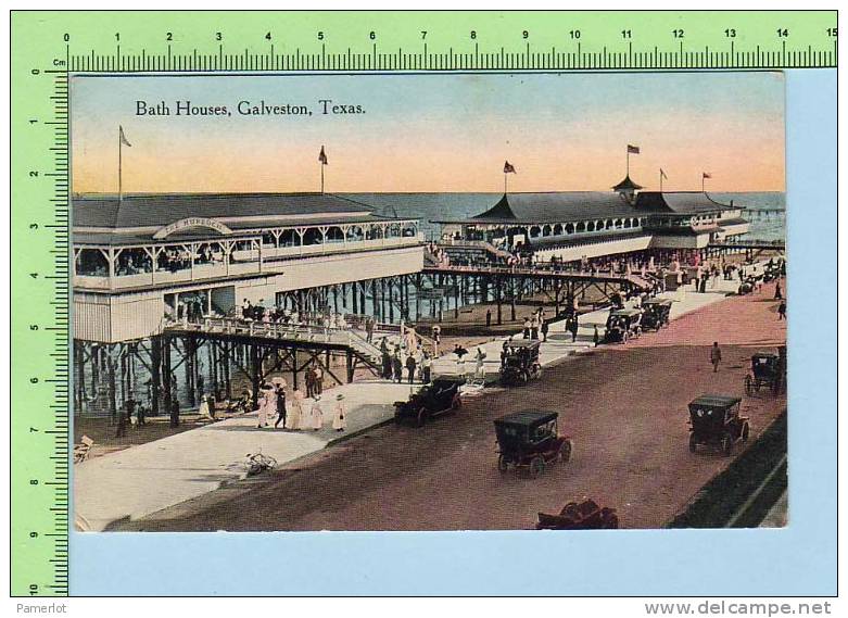 Galveston Texas USA (  Bath Houses Animated Old Car Kress Pu) 2 Scan Divided Unused Post Card Postcard Carte Postale - Galveston