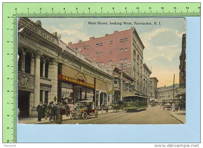 Pawtucket R.I. USA ( Main Street Looking West  Animated Old Car Divided Unused) Post Card Postcard Carte Postale - Pawtucket