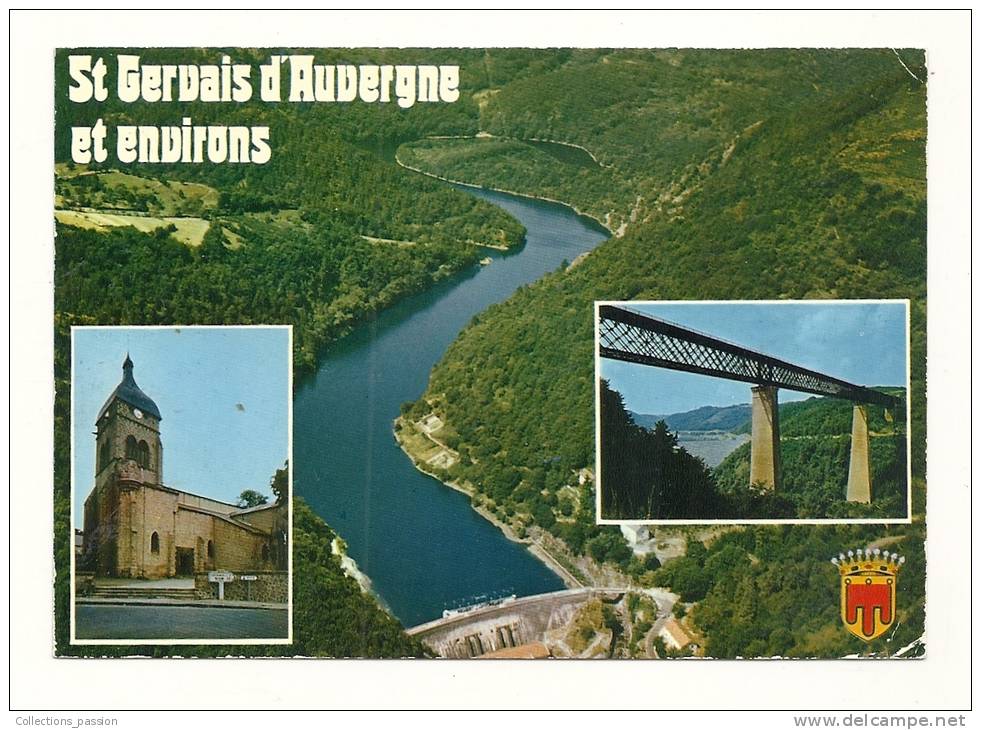 Cp, 63, St-Gervais-d'Auvergne, Et Ses Environs, Multi-Vues, Voyagée 1977 - Saint Gervais D'Auvergne