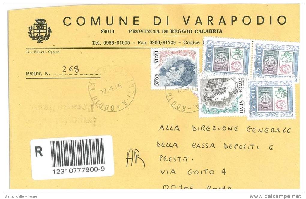 VARAPODIO  89010  PROV. REGGIO CALABRIA  - ANNO 2005  - R  - STORIA POSTALE DEI COMUNI D´ITALIA - POSTAL HISTORY - Macchine Per Obliterare (EMA)