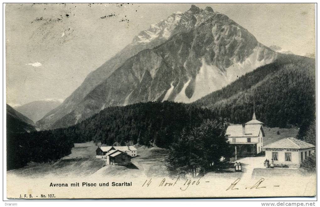 Suisse CPA Voyagée 1906 Avrona Mit Pisoc Und Scarital J.F.S. 107 - Tinizong-Rona