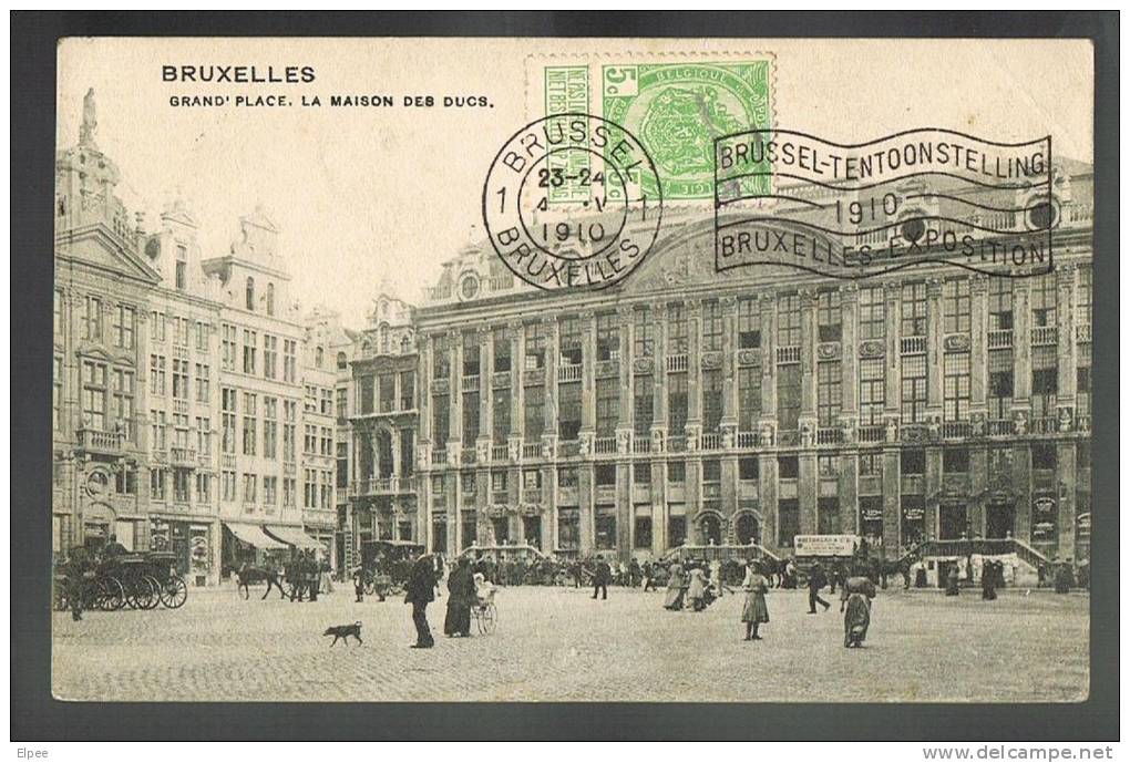 CPI Bruxelles, Grand-place - TCV (timbre Côté Vue, Oblitération 4-9-1910, Flamme Ondulée Bruxelles Exposition 1910 - Flammes