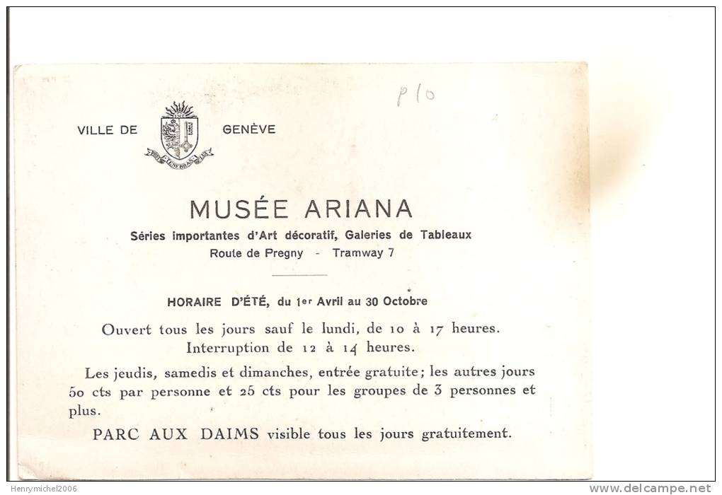 Suisse - Genève Carte Photo Musée Ariana , Pub Au Dos Parc Aux Daims Route De Pregny - Genève