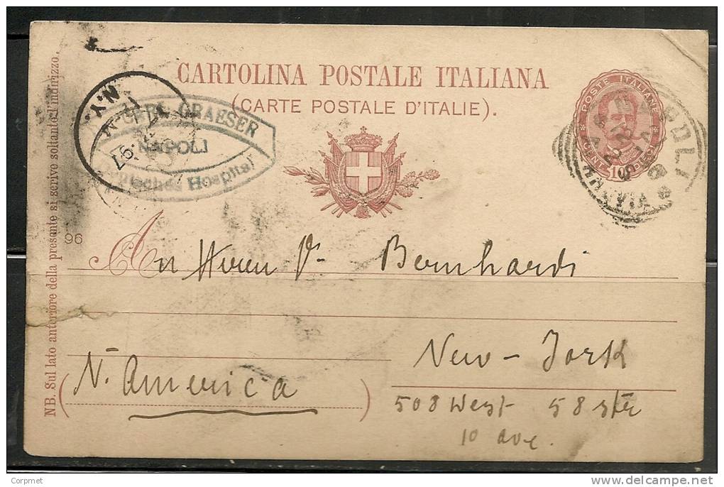 ITALIA - 1897  CARTOLINA POSTALE From NAPOLI To NEW YORK (reception At Front) - Vertical And Corner Bend - Interi Postali