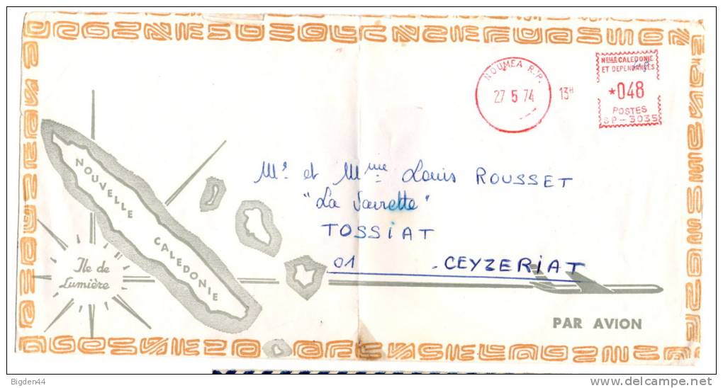 Lettre De Nouméa (27.05.1974) Pour Ceyzeriat (Ain) _Timbres De Distributeurs SP-3035 - Lettres & Documents