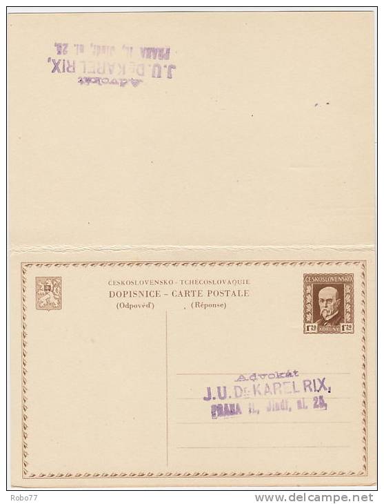 1926 Czechoslovakia Double Postal Card, Stationery. Used. (A05197) - Cartes Postales