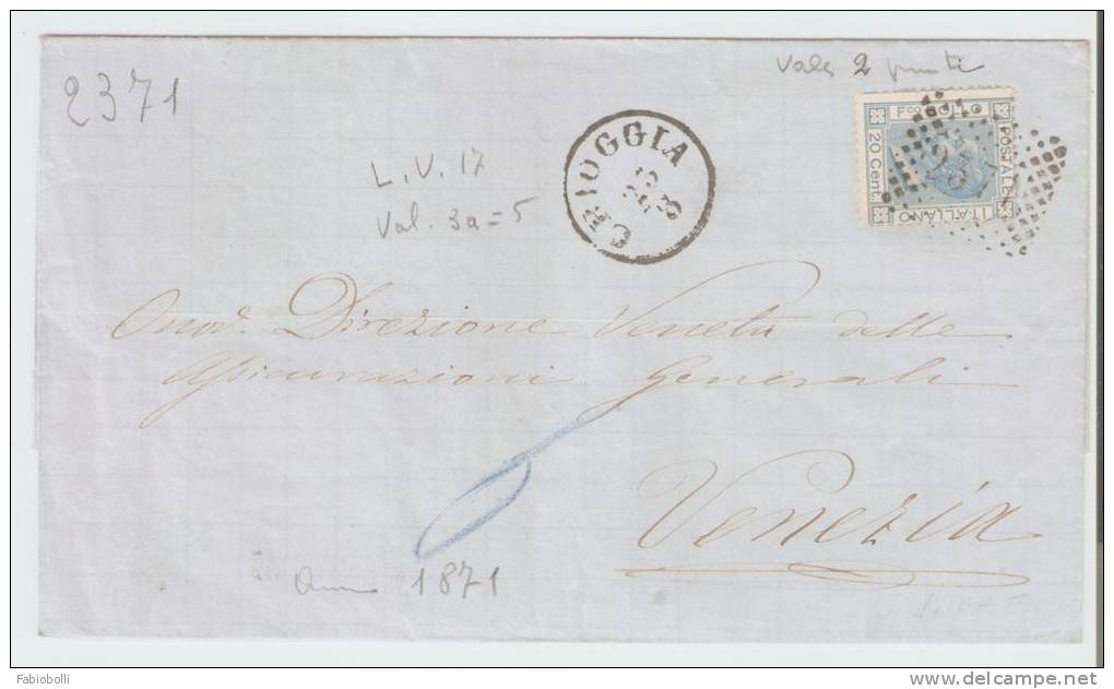 Lettera    Chioggia – Venezia 1871,  Annullo Numerale A Punti N.  2371 - Marcophilie