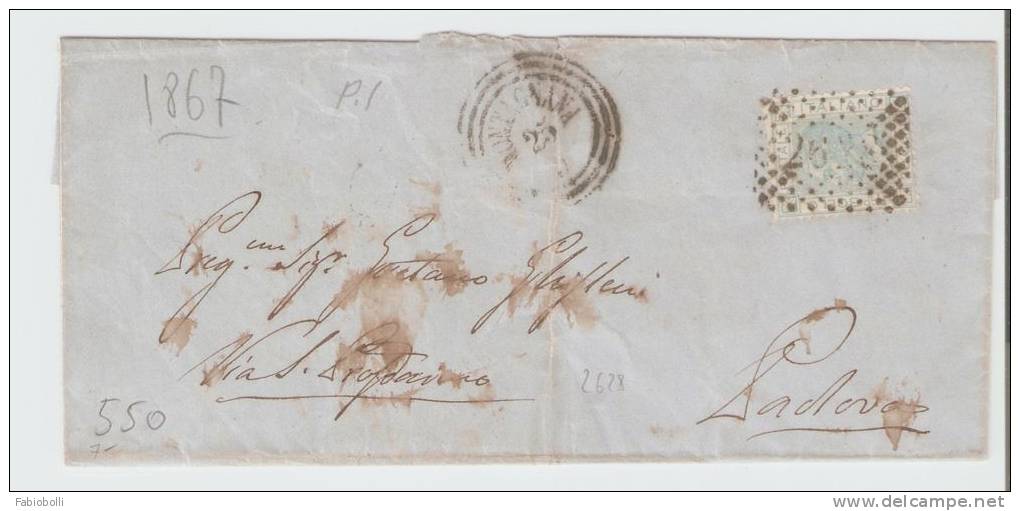 Lettera    Montagnana – Padova 1867,  Annullo Numerale A Punti N.  2628 - Storia Postale