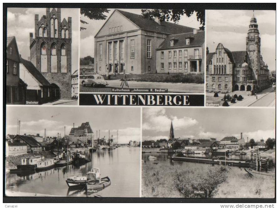 AK Wittenberge: Steintor, Kulturhaus J.R. Becher, Rathaus, Hafen, Gel, 1969 - Wittenberge