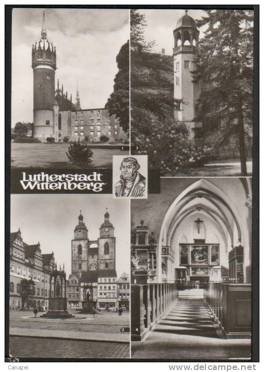 AK Wittenberg: Schloßkirche, Marktplatz, Stadtkirche, Lutherhaus, Gel, 1975 - Wittenberg