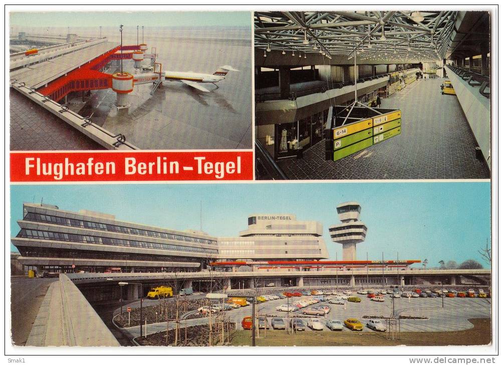 TRANSPORT AERODROME TEGEL BERLIN GERMANY BIG CARD OLD POSTCARD - Aerodrome