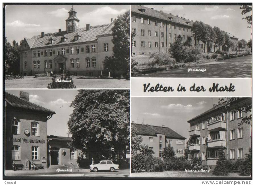 AK Velten/Kr. Oranienburg, Rathaus, Poststraße, Bahnhof, Wohnsiedlung, Ung, 1980 - Velten
