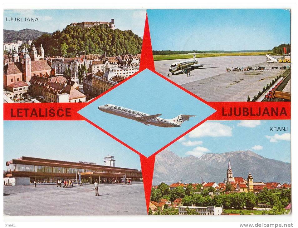 TRANSPORT AERODROME LJUBLJANA SLOVENIA YUGOSLAVIA BIG CARD OLD POSTCARD - Aerodrome