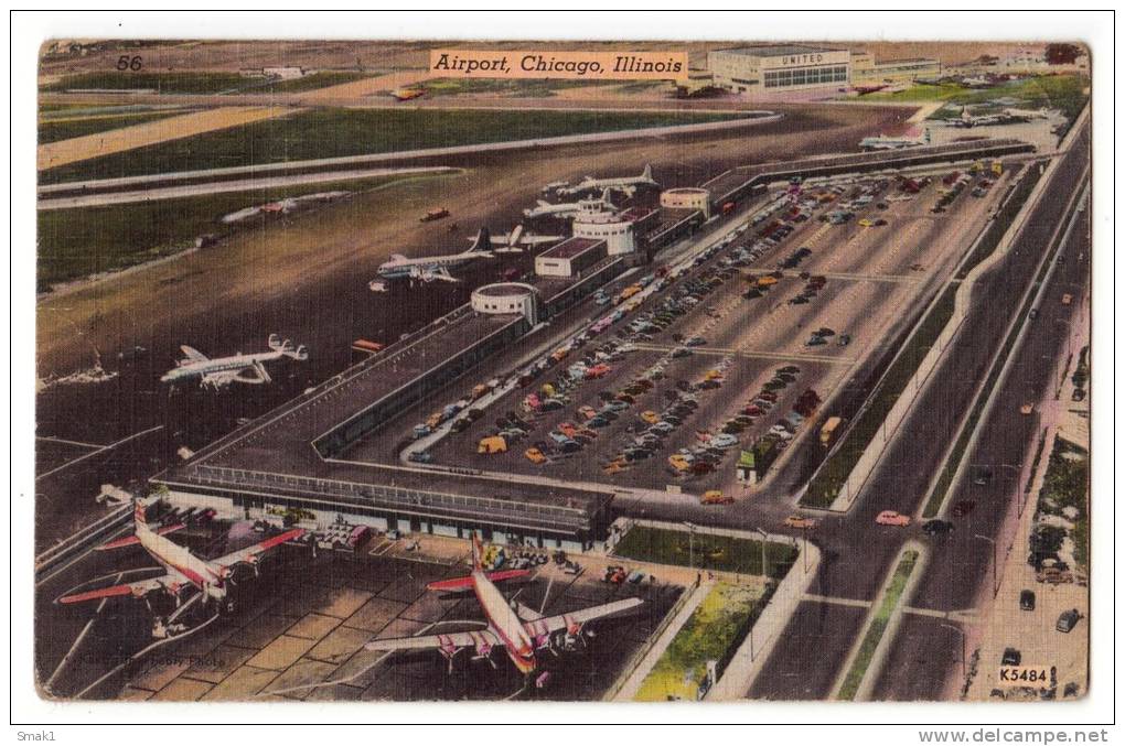 TRANSPORT AERODROME CHICAGO ILLINOS USA OLD POSTCARD 1955. - Aerodrome