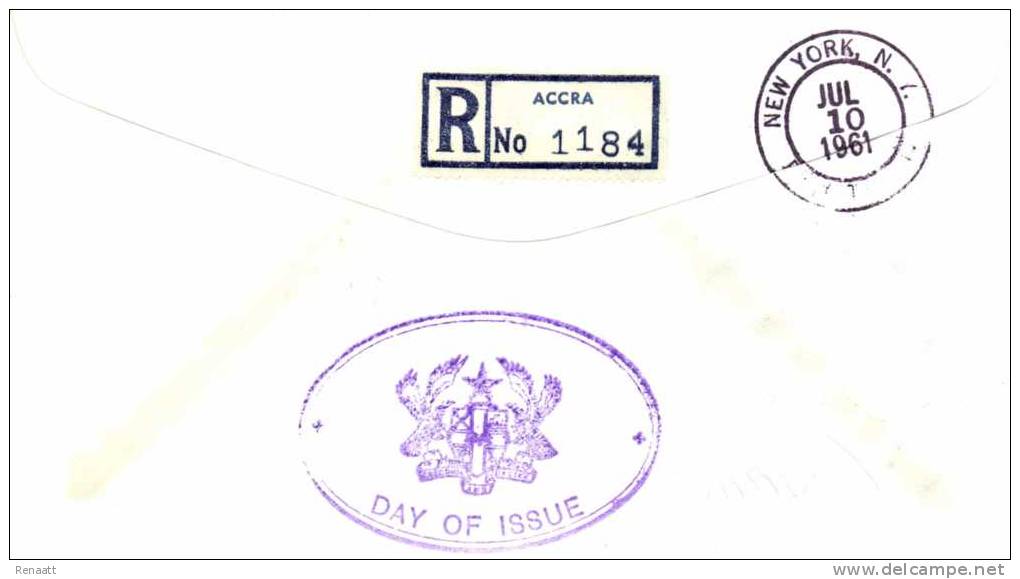 Ghana 1961 Mi. 100-102 Registered FDC, 1 Year Republic, Flag, Column - Ghana (1957-...)