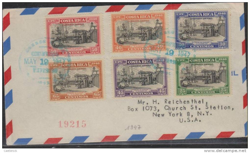 R)1947, COSTARICA, COLON ISSUE SET COVER, REGISTERED FROM JULIAN WESTON PUERTO LIMON, TO NEW YORK USA XF, - Costa Rica