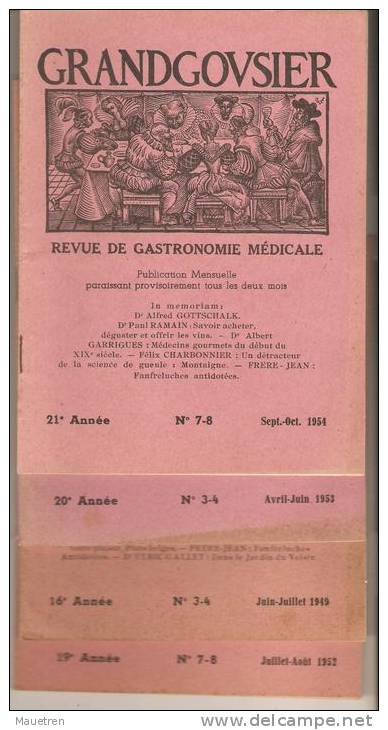 4 Nos DE LA REVUE DE GASTRONOMIE MEDICALE GRANDGOVSIER 1949 A 1954 - Cooking & Wines