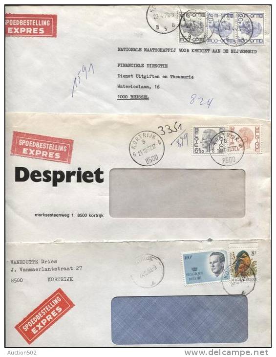 3 Lettres Exprès Baudouin Elström-Velghe C.Kortrijk 1977-1989 PR17 - Cartas & Documentos