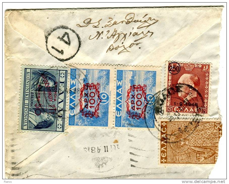 Greece- Cover Posted From Nea Anchialos [9.2.1948 XII, Trans. Volos 9.2 X, Arr. 10.2 Machine] To Athens - Tarjetas – Máximo