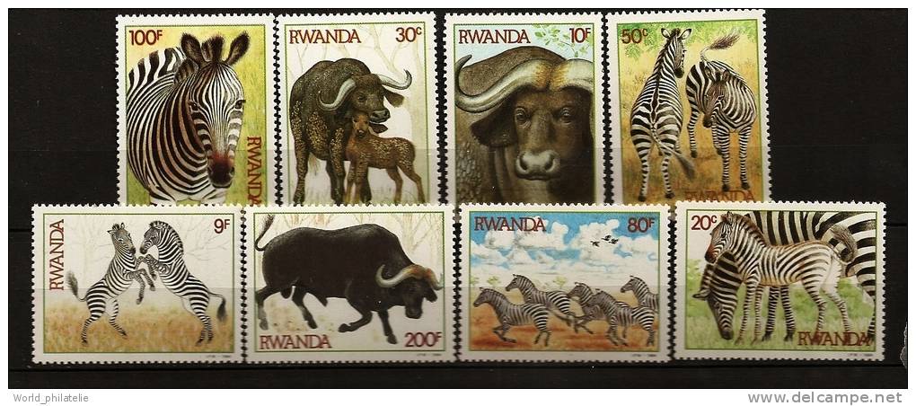 Rwanda 1984 N° 1157 / 64 ** Animaux, Zèbres, Buffles, Troupeau, Petits, Oiseaux, Savane - Neufs