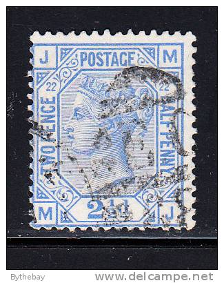 Great Britain Used Scott #82 2 1/2p Victoria, Ultra Plate 22 Position MJ - Pulled Perf - Oblitérés