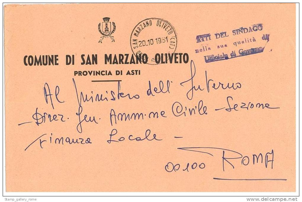 SAN MARZANO OLIVETO  14050  PROV. ASTI  - ANNO 1981  - TACDT   - STORIA POSTALE DEI COMUNI D´ITALIA - POSTAL HISTORY - Macchine Per Obliterare (EMA)