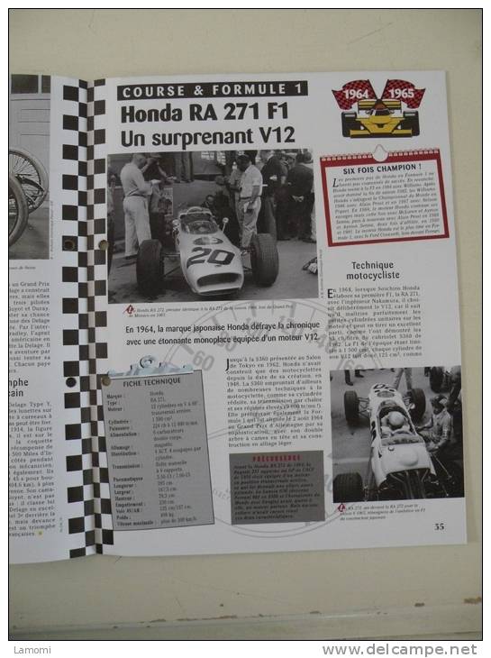 Fiche Technique Voiture - Honda RA 271 F1 Un Surprenant V12 - 1964 - (N°16) - Cars