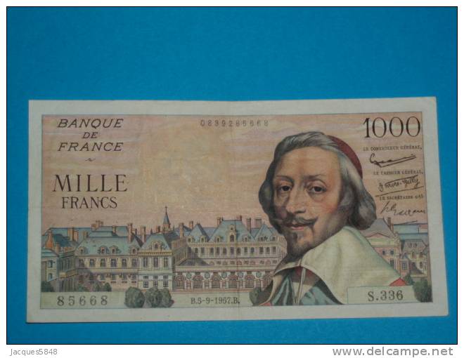 Billet ) 1000 Richelieu Du 5 / 9 / 1957 - Date Tres Rare - Env 10 épinglages  - Marques De Plis En Quatre - Pas De Coupe - 1 000 F 1953-1957 ''Richelieu''