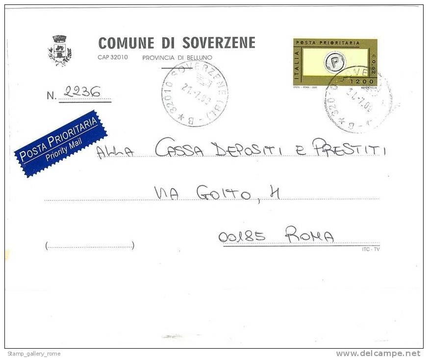 SOVERZENE 32010  PROV. BELLUNO - ANNO 2000  - LS  - STORIA POSTALE DEI COMUNI D´ITALIA - POSTAL HISTORY - Macchine Per Obliterare (EMA)