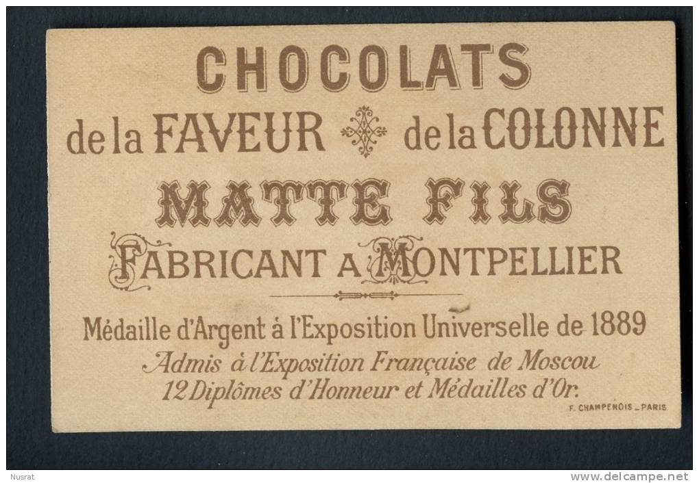 Montpellier, Chocolat Matte, Jolie Chromo Dorée, Thème Cirque, Cavalier, Le Débotté, Lith. Champenois - Autres & Non Classés