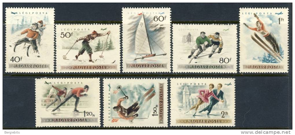 1955 Hungary Complete MH Set Of 8 Stamps Stamps Winter Sports Michel # 1409-1416 - Unused Stamps