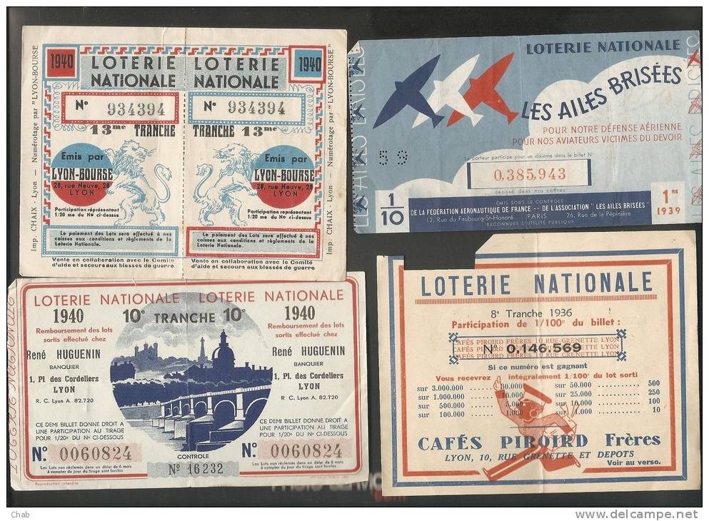 PETIT LOT DE 19 BILLETS DE LA "LOTERIE NATIONALE" Années1936 à 1950 - Billets De Loterie