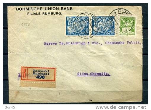 Chechoslovakia 1923 Register Cover+ Label  Rumburk-Glosa-Chemnitz - Covers & Documents