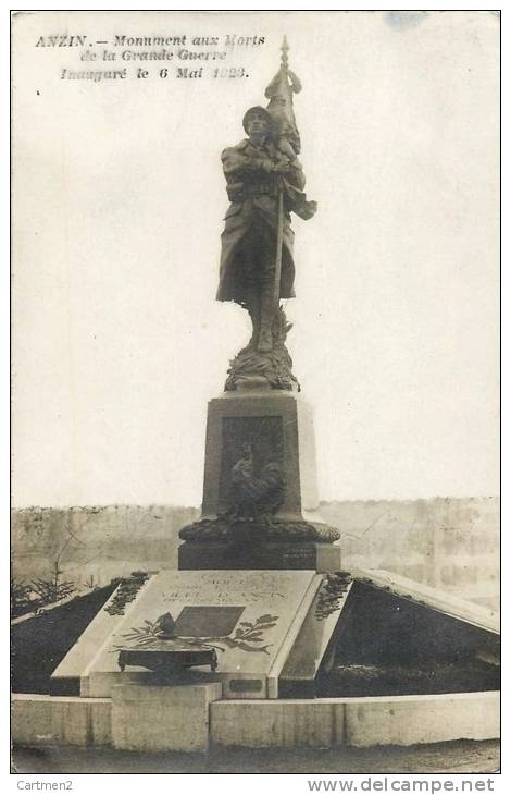 CARTE PHOTO : ANZIN MONUMENT AUX MORTS DE LA GRANDE GUERRE INAUGURE LE 6 MAI 1923 NORD 59 - Anzin