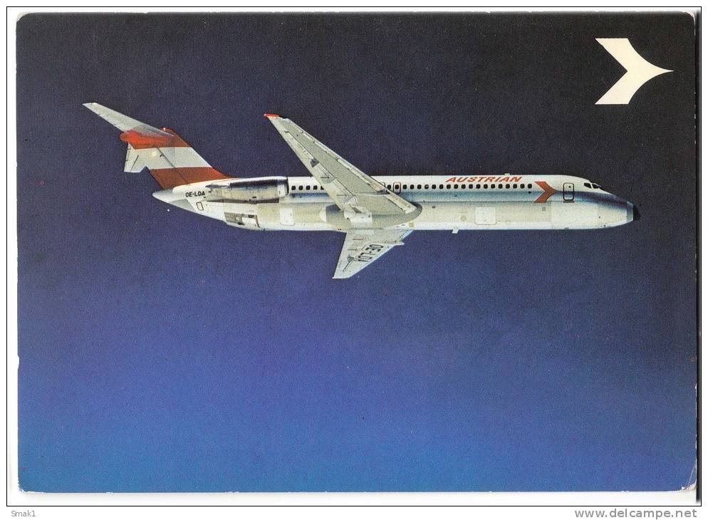 TRANSPORT AIRPLANE DC-9 DOUGLAS AUSTRIAN AIRLINES AUSTRIA BIG CARD OLD POSTCARD - 1946-....: Moderne