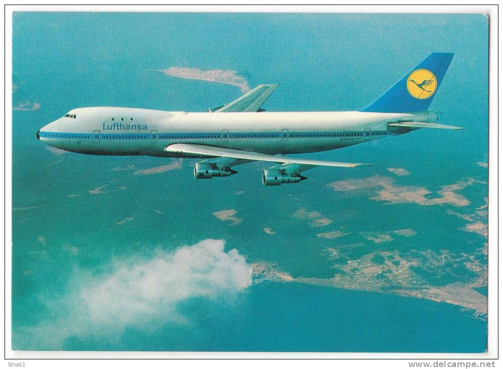 TRANSPORT AIRPLANE LUFTHANSA BOEING JET 747 GERMANY BIG CARD OLD POSTCARD - 1946-....: Moderne