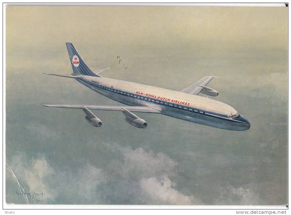 TRANSPORT AIRPLANE KLM'S DOUGLAS DC-8 INTERCONTINENTAL JET ROYAL DUTCH AIRLINES DENMARK BIG CARD OLD POSTCARD - 1946-....: Era Moderna