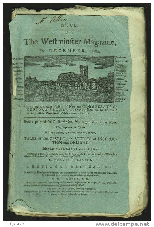 "The Westminster Magazine For December 1784". - Literary