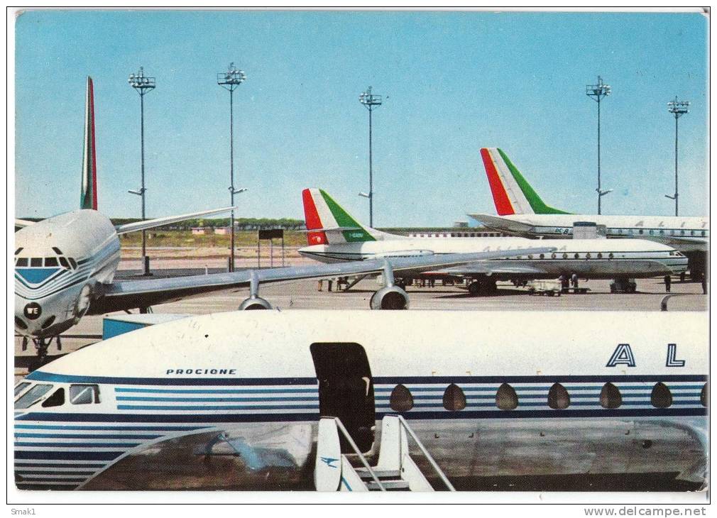 TRANSPORT AIRPLANE DC 8 AND CARAVELLE JETS ALITALIA AIRLINES ITALY BIG CARD OLD POSTCARD 1985. - 1946-....: Modern Era