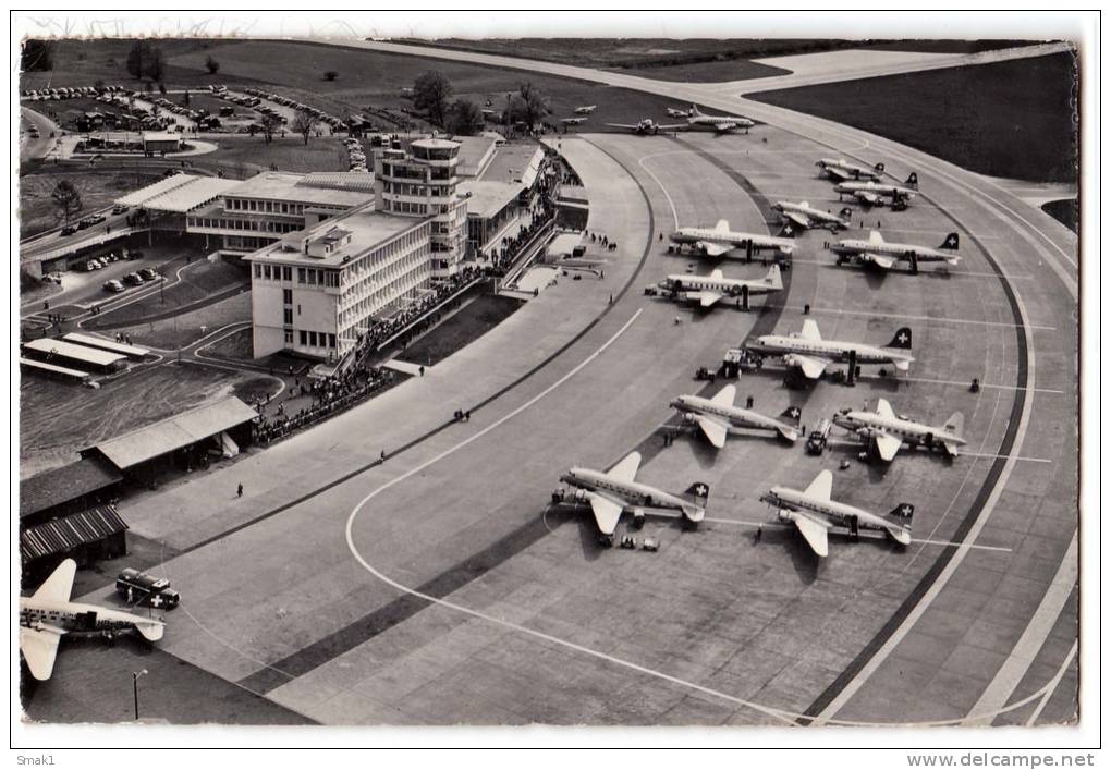 TRANSPORT AERODROME KLOTEN ZURICH SWITZERLAND OLD POSTCARD 1966. - Aerodrome